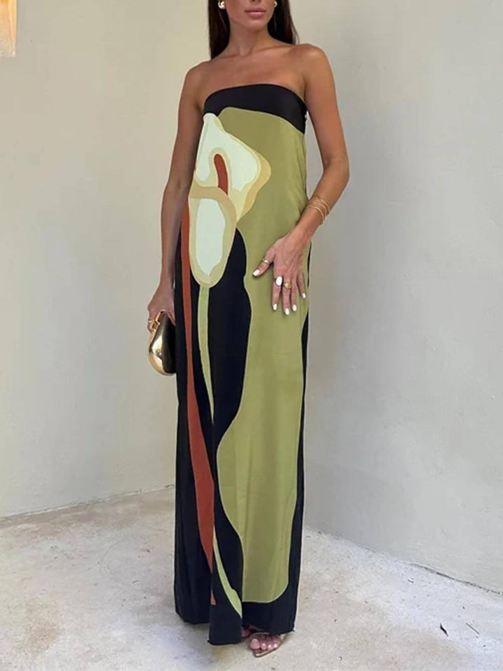 Sofia - Contrast Sleeveless Printed Maxi Dress