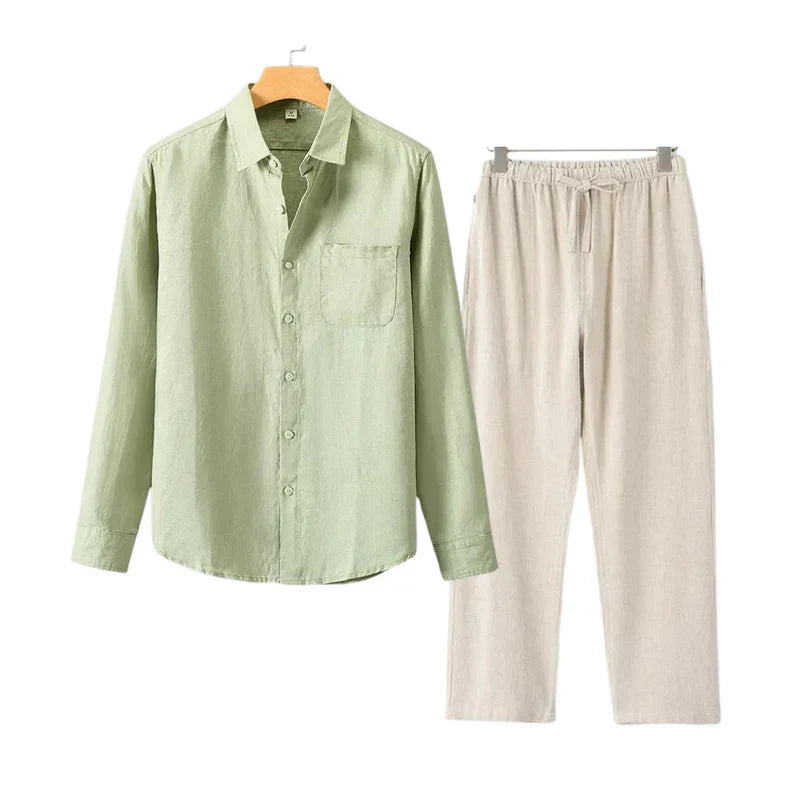 Melbourne - Old Money Linen Set (Pants + Longsleeve Shirt )