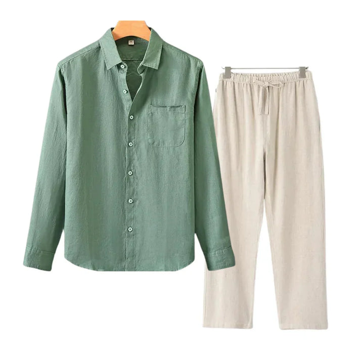 Melbourne - Old Money Linen Set (Pants + Longsleeve Shirt )