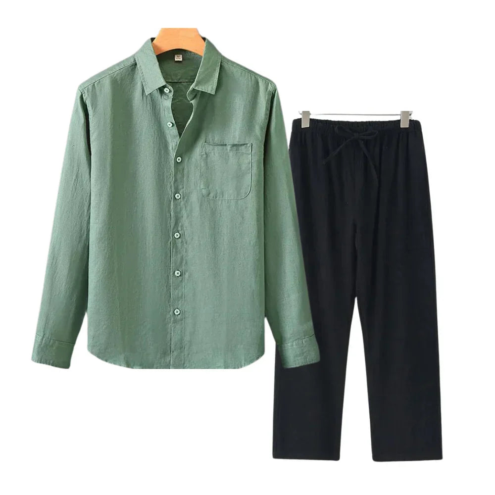 Melbourne - Old Money Linen Set (Pants + Longsleeve Shirt )