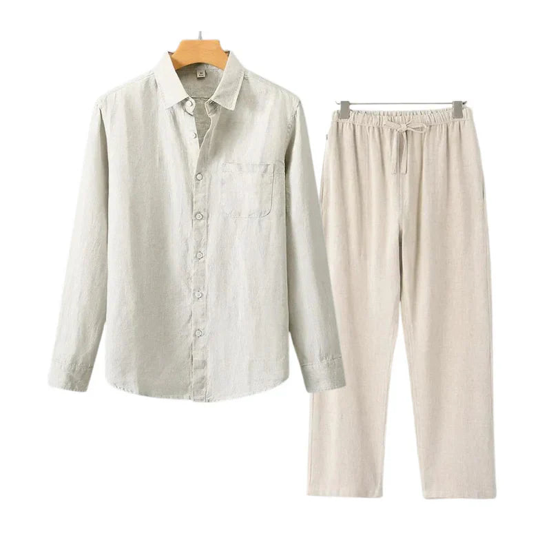 Melbourne - Old Money Linen Set (Pants + Longsleeve Shirt )