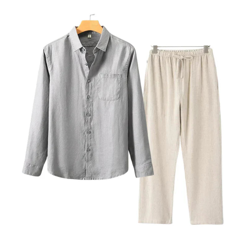 Melbourne - Old Money Linen Set (Pants + Longsleeve Shirt )