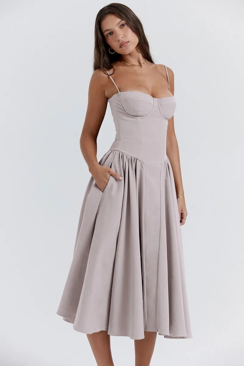 Elisa - Sleeveless Corset Midi Dress